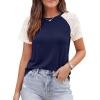 image:imagePRETTYGARDEN Womens Summer Tops Casual 2026 Lace Raglan Short Sleeve T Shirts Basic Tees Spring Fashion Blouse ClothesNavy Blue