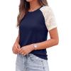 image:imagePRETTYGARDEN Womens Summer Tops Casual 2026 Lace Raglan Short Sleeve T Shirts Basic Tees Spring Fashion Blouse ClothesNavy Blue