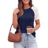 image:imagePRETTYGARDEN Womens Summer Tops Casual 2026 Lace Raglan Short Sleeve T Shirts Basic Tees Spring Fashion Blouse ClothesNavy Blue