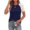 image:imagePRETTYGARDEN Womens Summer Tops Casual 2026 Lace Raglan Short Sleeve T Shirts Basic Tees Spring Fashion Blouse ClothesNavy Blue