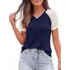 image:imagePRETTYGARDEN Womens Summer Tops Casual 2026 Lace Raglan Short Sleeve T Shirts Basic Tees Spring Fashion Blouse ClothesNavy Blue
