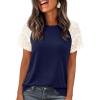 image:imagePRETTYGARDEN Womens Summer Tops Casual 2026 Lace Raglan Short Sleeve T Shirts Basic Tees Spring Fashion Blouse ClothesNavy Blue
