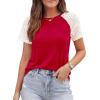 image:imagePRETTYGARDEN Womens Summer Tops Casual 2026 Lace Raglan Short Sleeve T Shirts Basic Tees Spring Fashion Blouse ClothesRed