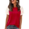 image:imagePRETTYGARDEN Womens Summer Tops Casual 2026 Lace Raglan Short Sleeve T Shirts Basic Tees Spring Fashion Blouse ClothesRed