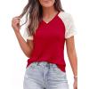 image:imagePRETTYGARDEN Womens Summer Tops Casual 2026 Lace Raglan Short Sleeve T Shirts Basic Tees Spring Fashion Blouse ClothesRed