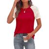 image:imagePRETTYGARDEN Womens Summer Tops Casual 2026 Lace Raglan Short Sleeve T Shirts Basic Tees Spring Fashion Blouse ClothesRed