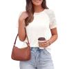 image:imagePRETTYGARDEN Womens Summer Tops Casual 2026 Lace Raglan Short Sleeve T Shirts Basic Tees Spring Fashion Blouse ClothesWhite