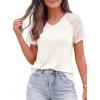 image:imagePRETTYGARDEN Womens Summer Tops Casual 2026 Lace Raglan Short Sleeve T Shirts Basic Tees Spring Fashion Blouse ClothesWhite
