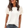 image:imagePRETTYGARDEN Womens Summer Tops Casual 2026 Lace Raglan Short Sleeve T Shirts Basic Tees Spring Fashion Blouse ClothesWhite