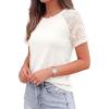 image:imagePRETTYGARDEN Womens Summer Tops Casual 2026 Lace Raglan Short Sleeve T Shirts Basic Tees Spring Fashion Blouse ClothesWhite
