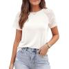 image:imagePRETTYGARDEN Womens Summer Tops Casual 2026 Lace Raglan Short Sleeve T Shirts Basic Tees Spring Fashion Blouse ClothesWhite