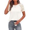 image:imagePRETTYGARDEN Womens Summer Tops Casual 2026 Lace Raglan Short Sleeve T Shirts Basic Tees Spring Fashion Blouse ClothesWhite