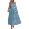 image:imagePRETTYGARDEN Spring Dresses for Women 2026 Casual Long Sleeve Smocked Ruffle Flowy Elegant Wedding Guest Maxi Dress PocketsDusty Blue