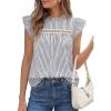 image:imagePRETTYGARDEN Striped Shirt Womens Summer Tops 2026 Spring Business Casual Work Dressy Crochet Lace Ruffle Cap Sleeve BlouseNavy Blue Striped