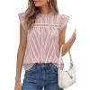 image:imagePRETTYGARDEN Striped Shirt Womens Summer Tops 2026 Spring Business Casual Work Dressy Crochet Lace Ruffle Cap Sleeve BlouseRed Striped