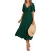 image:imagePRETTYGARDEN Summer Dress for Women 2026 Casual Short Sleeve Bow Tie V Neck Ruffle Midi Flowy DressesDark Green
