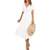 image:imagePRETTYGARDEN Summer Dress for Women 2026 Casual Short Sleeve Bow Tie V Neck Ruffle Midi Flowy DressesWhite