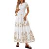 image:imagePRETTYGARDEN Summer Dresses for Women 2026 Floral Boho Maxi Spring Casual Short Sleeve V Neck Elastic Waist Dress PocketsWhite Khaki Flower