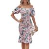 image:imagePRETTYGARDEN Summer Floral Bodycon Midi Dresses 2026 Puff Sleeve Mermaid Cocktail Baby Shower Photoshoot Maternity DressFloral Pink Green Apricot