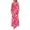 image:imagePRETTYGARDEN Womens 2026 Spring Wedding Guest Dresses Floral Long Sleeve V Neck Belted Long Flowy Boho Maxi DressFloral White Rose Red