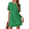 image:imagePRETTYGARDEN Womens 2026 Summer Casual Short Dresses Embroidered Lace Short Sleeve Boho Mini Dress Beach Vacation ClothesDark Green