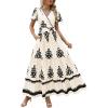 image:imagePRETTYGARDEN Womens 2026 Summer Casual V Neck Boho Maxi Dress Flowy Aline Bell Sleeve Tiered Floral Dresses with PocketFloral Apricot Black