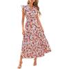 image:imagePRETTYGARDEN Womens 2026 Summer Floral Midi Dress Cap Sleeve V Neck Ruffle Long Flowy Boho Casual Beach Vacation DressesFloral Black Apricot