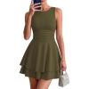 image:imagePRETTYGARDEN Womens 2026 Summer Mini Dress Sleeveless Ruched A Line Ruffle Flowy Short Cute Dresses Party Date Night OutfitsArmy Green