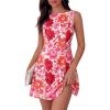 image:imagePRETTYGARDEN Womens 2026 Summer Short Dress Floral Sleeveless Boat Neck A Line Formal Cocktail Party Mini DressesFloral Dark Red