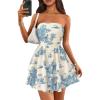 image:imagePRETTYGARDEN Womens 2026 Summer Strapless Tube Mini Dress Off Shoulder Smocked Ruffle A Line Flowy Short Party Club DressesFloral Blue