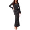 image:imagePRETTYGARDEN Womens Floral Bodycon Maxi Dress 2026 Spring Elegant Mesh Long Sleeve Formal Wedding Guest Cocktail DressesStyle2black