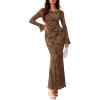 image:imagePRETTYGARDEN Womens Floral Bodycon Maxi Dress 2026 Spring Elegant Mesh Long Sleeve Formal Wedding Guest Cocktail DressesStyle2brown