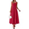 image:imagePRETTYGARDEN Womens Sleeveless Maxi Summer Dresses 2026 Hollow Out Eyelet Square Neck Ruffle Flowy Beach Vacation SundressRed