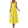 image:imagePRETTYGARDEN Womens Sleeveless Maxi Summer Dresses 2026 Hollow Out Eyelet Square Neck Ruffle Flowy Beach Vacation SundressYellow