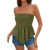 image:imagePRETTYGARDEN Womens Strapless Smocked Tube Tops Summer 2026 Trendy Flowy Peplum Bandeau Shirts Going Out Date Spring ClothesArmy Green