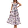 image:imagePRETTYGARDEN Womens Summer Flowy Maxi Dress Casual Cap Sleeve V Neck Smocked Beach SundressFloral Purple Pink
