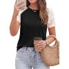image:imagePRETTYGARDEN Womens Summer Tops Casual 2026 Lace Raglan Short Sleeve T Shirts Basic Tees Spring Fashion Blouse ClothesBlack