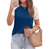 image:imagePRETTYGARDEN Womens Summer Tops Casual 2026 Lace Raglan Short Sleeve T Shirts Basic Tees Spring Fashion Blouse ClothesBlue