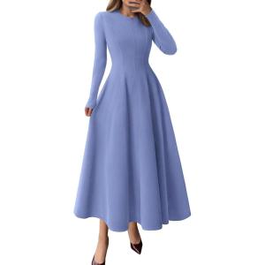 image:imagePRETTYGARDEN Cocktail Dresses for Women 2026 Elegant Classy Fall Long Sleeve Midi A Line Flowy Modest Winter Party DressBlue