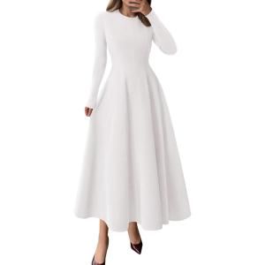 image:imagePRETTYGARDEN Cocktail Dresses for Women 2026 Elegant Classy Fall Long Sleeve Midi A Line Flowy Modest Winter Party DressWhite