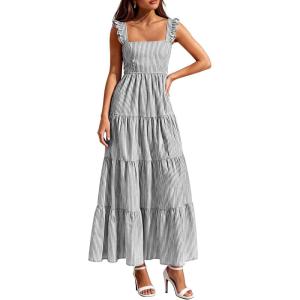 image:imagePRETTYGARDEN Womens 2026 Summer Casual Maxi Dresses Striped Square Neck Sleeveless Boho Flowy Sundress Beach Vacation ClothesBlack