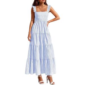 image:imagePRETTYGARDEN Womens 2026 Summer Casual Maxi Dresses Striped Square Neck Sleeveless Boho Flowy Sundress Beach Vacation ClothesLight Blue