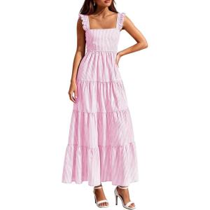 image:imagePRETTYGARDEN Womens 2026 Summer Casual Maxi Dresses Striped Square Neck Sleeveless Boho Flowy Sundress Beach Vacation ClothesPink