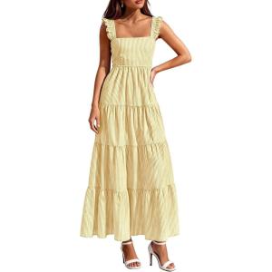 image:imagePRETTYGARDEN Womens 2026 Summer Casual Maxi Dresses Striped Square Neck Sleeveless Boho Flowy Sundress Beach Vacation ClothesYellow