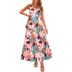 image:imagePRETTYGARDEN Womens 2026 Summer Dresses Fashion Clothing Floral Maxi Dress Ruffle Long Flowy Boho Beach Vacation SundressesFloral Orange Pink