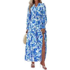 image:imagePRETTYGARDEN Womens Floral Maxi Dress 2026 Fall Long Sleeve V Neck A Line Long Flowy Spring Party Boho DressesFloral Blue