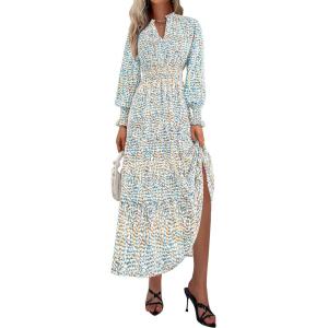 image:imagePRETTYGARDEN Womens Floral Maxi Dress 2026 Fall Long Sleeve V Neck A Line Long Flowy Spring Party Boho DressesFloral Blue White