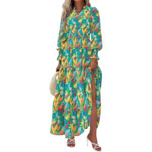 image:imagePRETTYGARDEN Womens Floral Maxi Dress 2026 Fall Long Sleeve V Neck A Line Long Flowy Spring Party Boho DressesFloral Green