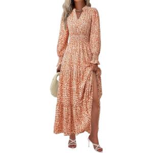 image:imagePRETTYGARDEN Womens Floral Maxi Dress 2026 Fall Long Sleeve V Neck A Line Long Flowy Spring Party Boho DressesFloral Orange