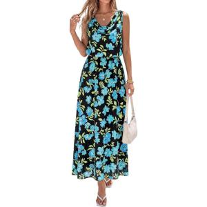 image:imagePRETTYGARDEN Womens Summer Floral Maxi Dresses 2026 Spring Sleeveless Cowl Neck Flowy Beach Vacation Wedding Guest Long DressFlower Black Blue Green